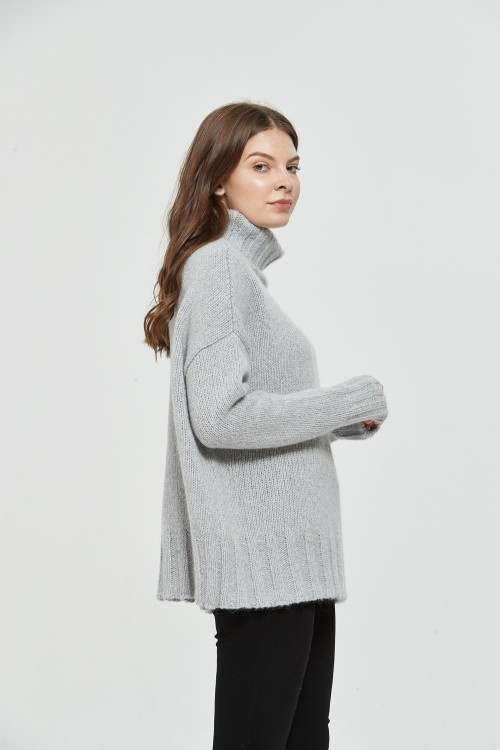 OEM factory fashionable ladies turtleneck fancy yarn mohair pullover knitwear from Chinese supplier