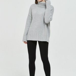 OEM factory fashionable ladies turtleneck fancy yarn mohair pullover knitwear from Chinese supplier