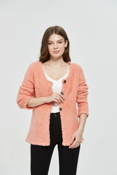 New design high quality ladies extrafine merino wool cardigan sweater with fancy yarn in cheap price