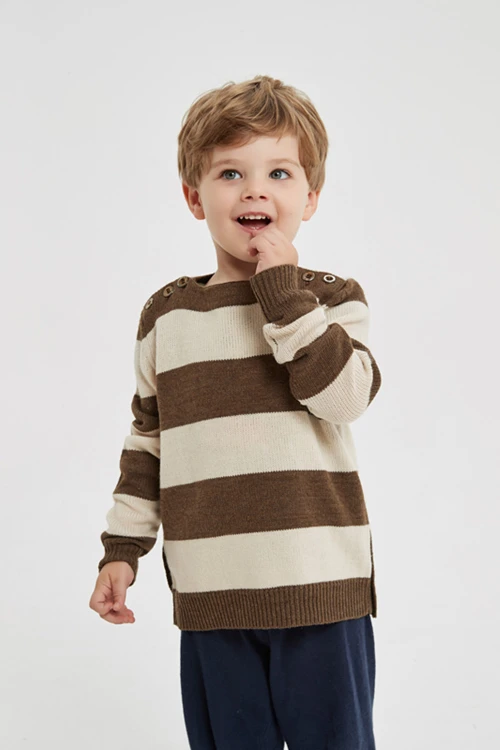 Custom design wholesale boy's fashion stripped round neck pure cashmere jumper from Chinese factory