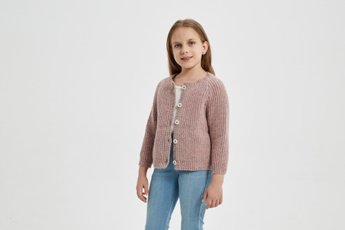 ODM high end girl's fancy yarn lambswool cardigan sweater in multi colors from Chinese vendor