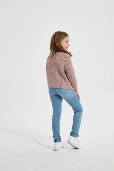 ODM high end girl's fancy yarn lambswool cardigan sweater in multi colors from Chinese vendor