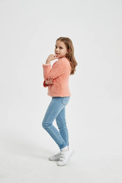 OEM design girl's extrafine merino wool blend cardigan sweater in high quality by Chinese factory