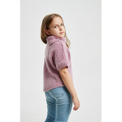 Hot sale customized service girl's half sleeve fancy cashmere pink sweater by Chinese factory