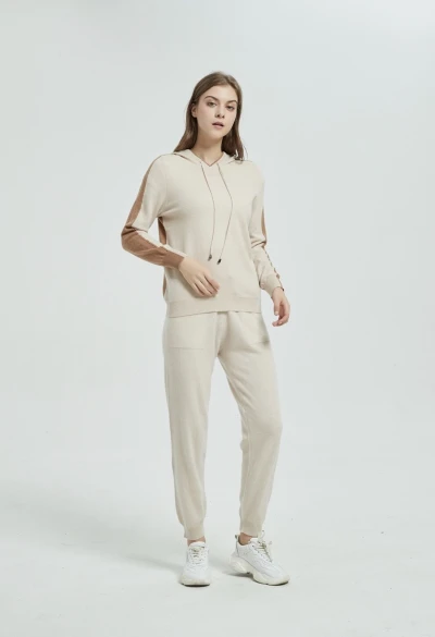 Customized high and ladies baby cashmere basic style sports wear hoodie pants set for fall winter