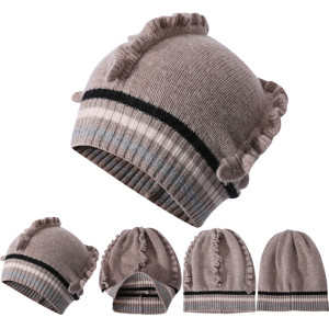 Wholesale OEM New Design High Quality Ladies Pure Cashmere Beanie with Ruffles For Fall Winter