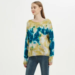Custom design high quality ladies round neck tie dye wool cashmere pullover knitwear for fall winter