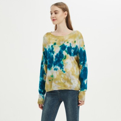 Custom design high quality ladies round neck tie dye wool cashmere pullover knitwear for fall winter