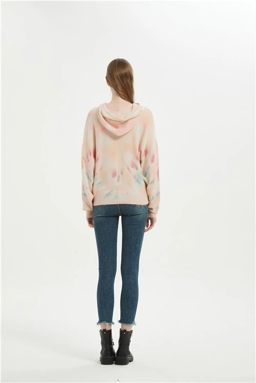 High quality wholesale women tie dye printed wool cashmere hoodie jumper