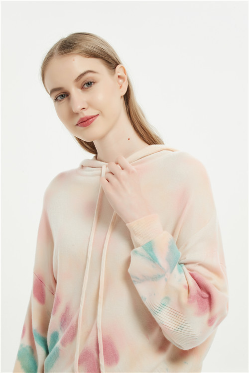 High quality wholesale women tie dye printed wool cashmere hoodie jumper