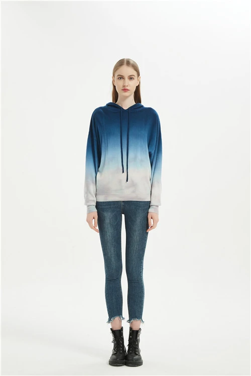 women dip dye printed wool cashmere sport wear hoodie jumper from china manufacturer