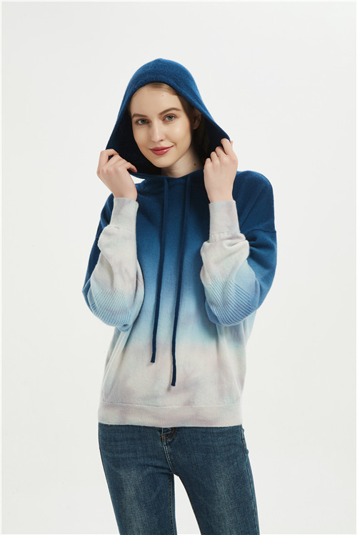 women dip dye printed wool cashmere sport wear hoodie jumper from china manufacturer