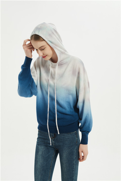 women dip dye printed wool cashmere hoodie jumper