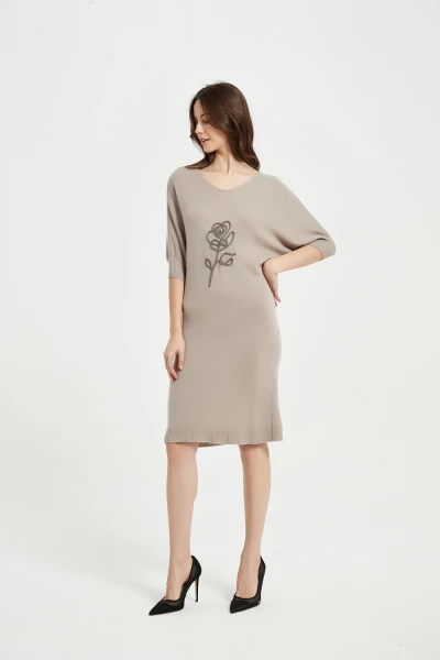 Wholesale New Arrival Ladies Pure Cashmere Rope Embroidery Dress From China for Spring Summer