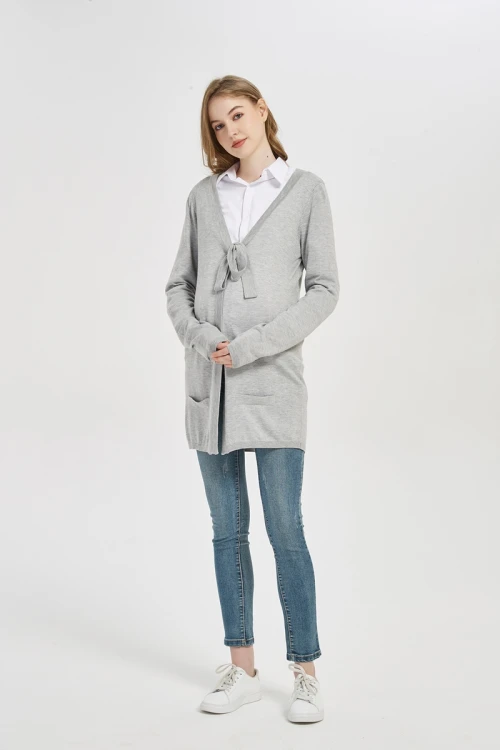 Wholesale Maternity High Quality Pregnancy Cashmere Knitwear Cardigan With Bow From Chinese Factory