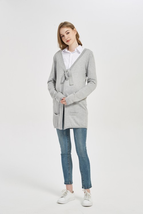 Wholesale ODM Maternity High Quality Pregnancy Cashmere Knitwear Cardigan With Bow From Chinese Factory