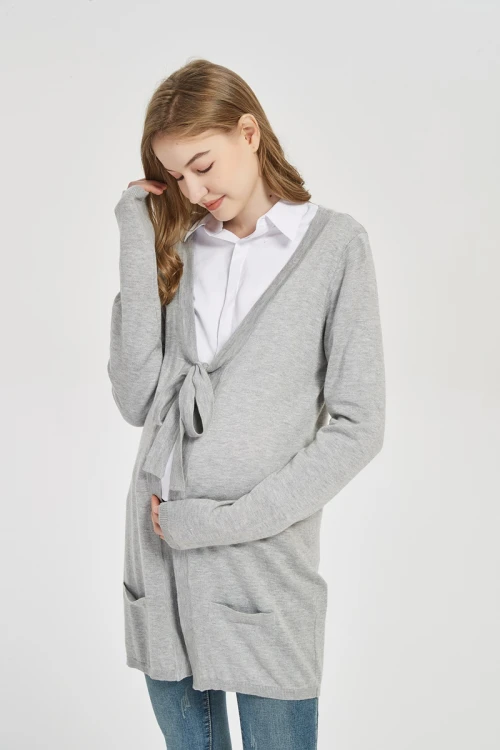 Wholesale Maternity High Quality Pregnancy Cashmere Knitwear Cardigan With Bow From Chinese Factory