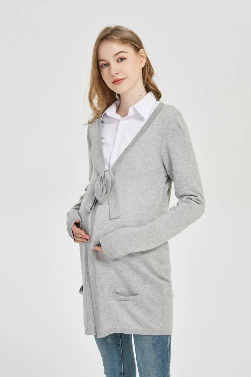 Wholesale Maternity High Quality Pregnancy Cashmere Knitwear Cardigan With Bow From Chinese Factory