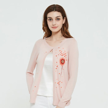 High quality wholesale women latest hand printed silk cashmere cardigan in low price