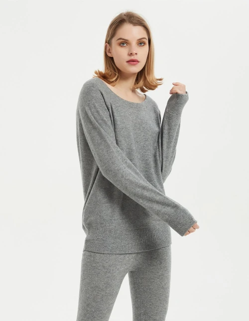 Wholesale high quality ladies cashmere round neck pullover knitwear nightwear from Chinese factory