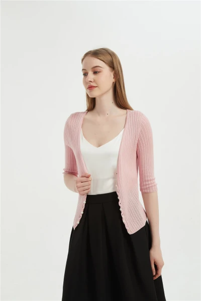 wholesale Anti-Bacterial Silk Cashmere short sleeves' sweaters with fashion details