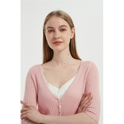 wholesale Anti-Bacterial Silk Cashmere short sleeves' sweaters with fashion details