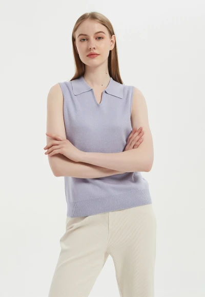 New Arrival Wholesale Anti-Bacterial Silk Cashmere Women's  Polo Neck T shirt Top From China
