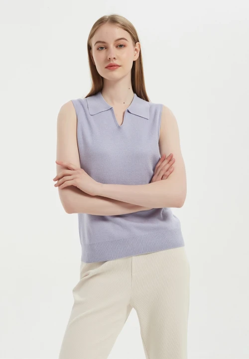 New Arrival Wholesale Anti-Bacterial Silk Cashmere Women's  Polo Neck T shirt Top From China