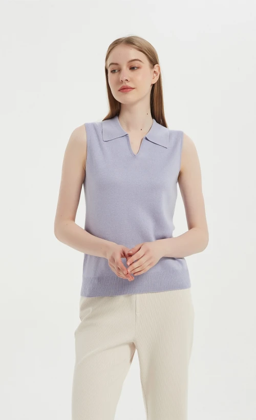 New Arrival Wholesale Anti-Bacterial Silk Cashmere Women's  Polo Neck T shirt Top From China