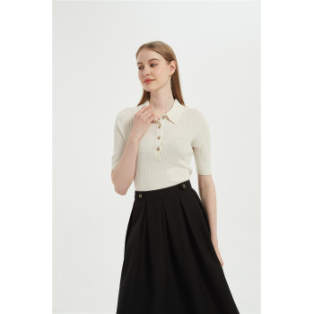 wholesale Anti-Bacterial Silk Cashmere short sleeves' sweaters with fashion details