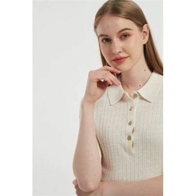 wholesale Anti-Bacterial Silk Cashmere short sleeves' sweaters with fashion details