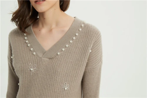 wholesale OEM design women high quality cashmere sweater with simulated pearls