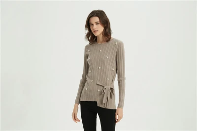 wholesale OEM design women high quality cashmere sweater with simulated pearls
