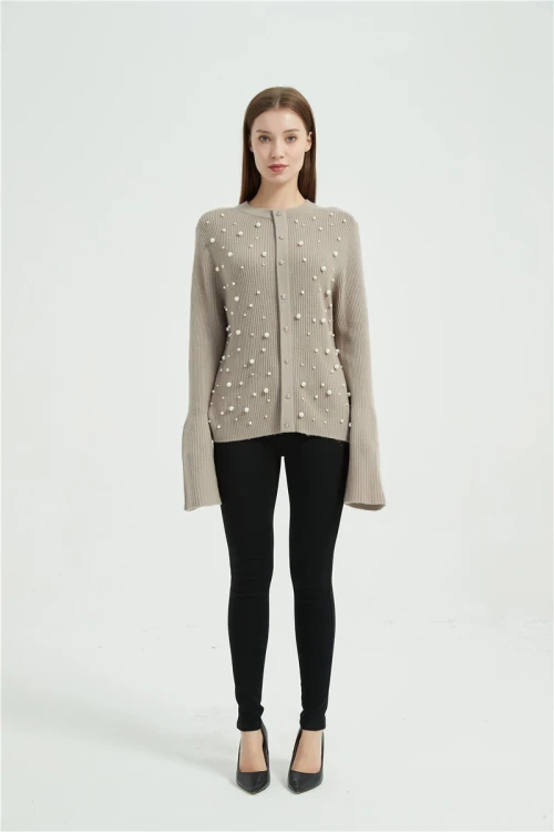 wholesale OEM design women high quality cashmere sweater with simulated pearls