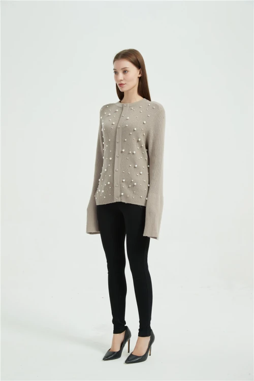 wholesale OEM design women high quality cashmere sweater with simulated pearls