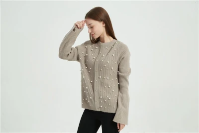 wholesale OEM design women high quality cashmere sweater with simulated pearls