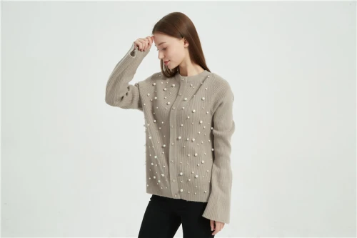 wholesale OEM design women high quality cashmere sweater with simulated pearls