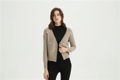 wholesale OEM design women high quality cashmere sweater with simulated pearls