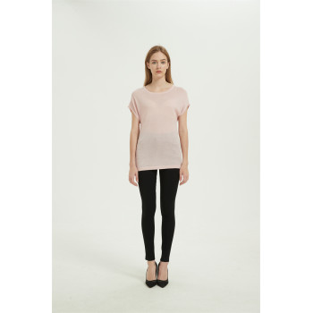 Lady Anti-Bacterial silk cashmere sweater with Short Sleeves in pink color