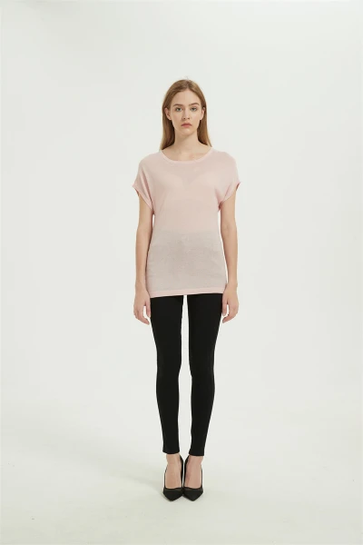 Lady Anti-Bacterial silk cashmere sweater with Short Sleeves in pink color