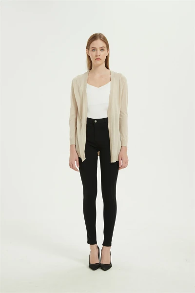 Anti-Bacterial Cashmere Silk Long Sleeve Cardigan in camel color