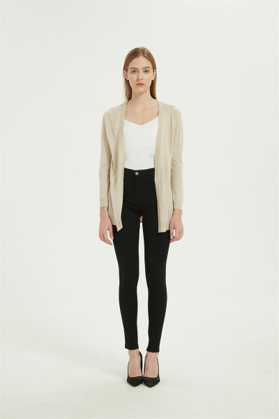 Anti-Bacterial Cashmere Silk Long Sleeves' Cardigan in camel color