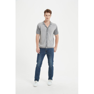 Custom men's pure cashmere buttom down polo jacquard cardigan from China manufacturer