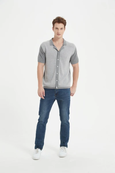 Custom men's pure cashmere buttom down polo jacquard cardigan from China manufacturer