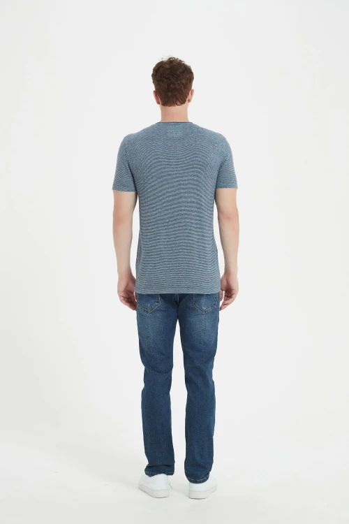 OEM men's pure cashmere roll neck stripe tee with marl yarn pullover sweater China manufacturer