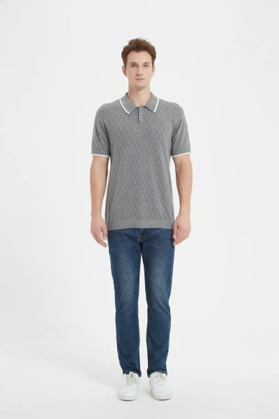 New design men short sleeve polo neck pointelle pullover cashmere sweater China supplier