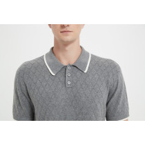 New design high quality men short sleeve polo neck pointelle pullover cashmere sweater for spring and summer China supplier