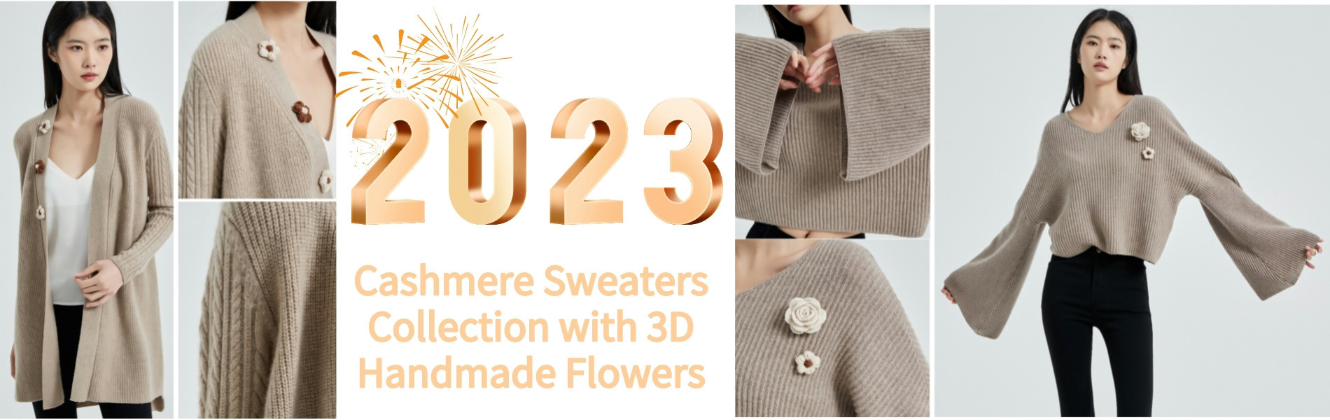 Pure Cashmere sweater with 3D handmade flowers for women