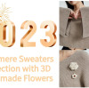 Pure Cashmere sweater with 3D handmade flowers for women