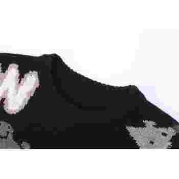 Parent-child sweater with words and cartoon intarsia pattern in nature color